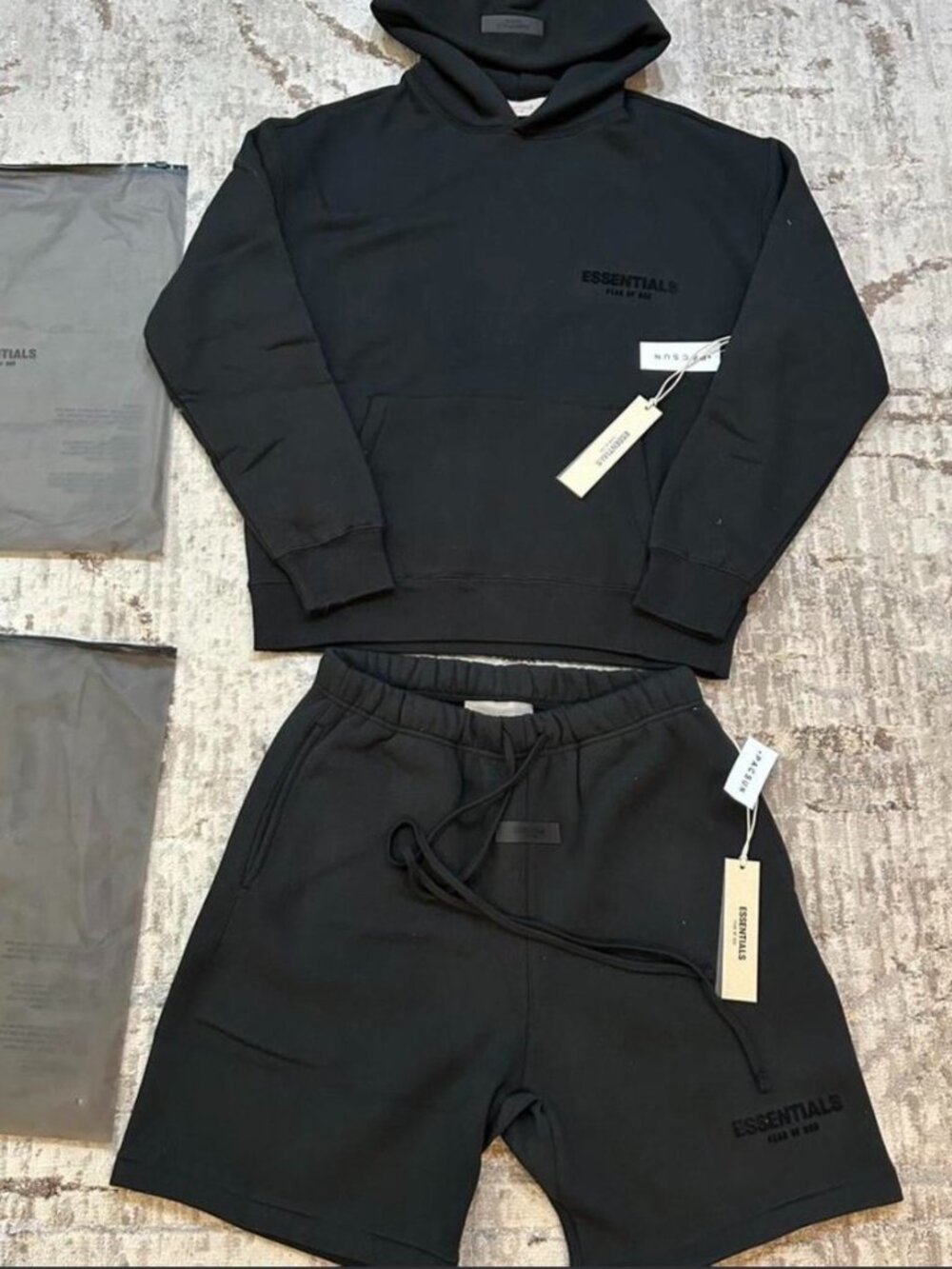 Essentials Small new Black Hoodie and Shorts set